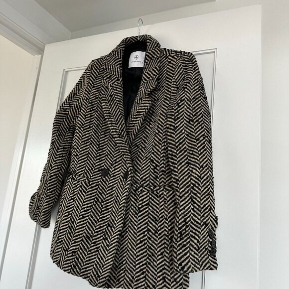 NWOT Anine Bing Diana Blazer Jacket Sz XXS Oversized Fishbone Pattern Wool Blend - Picture 5 of 9